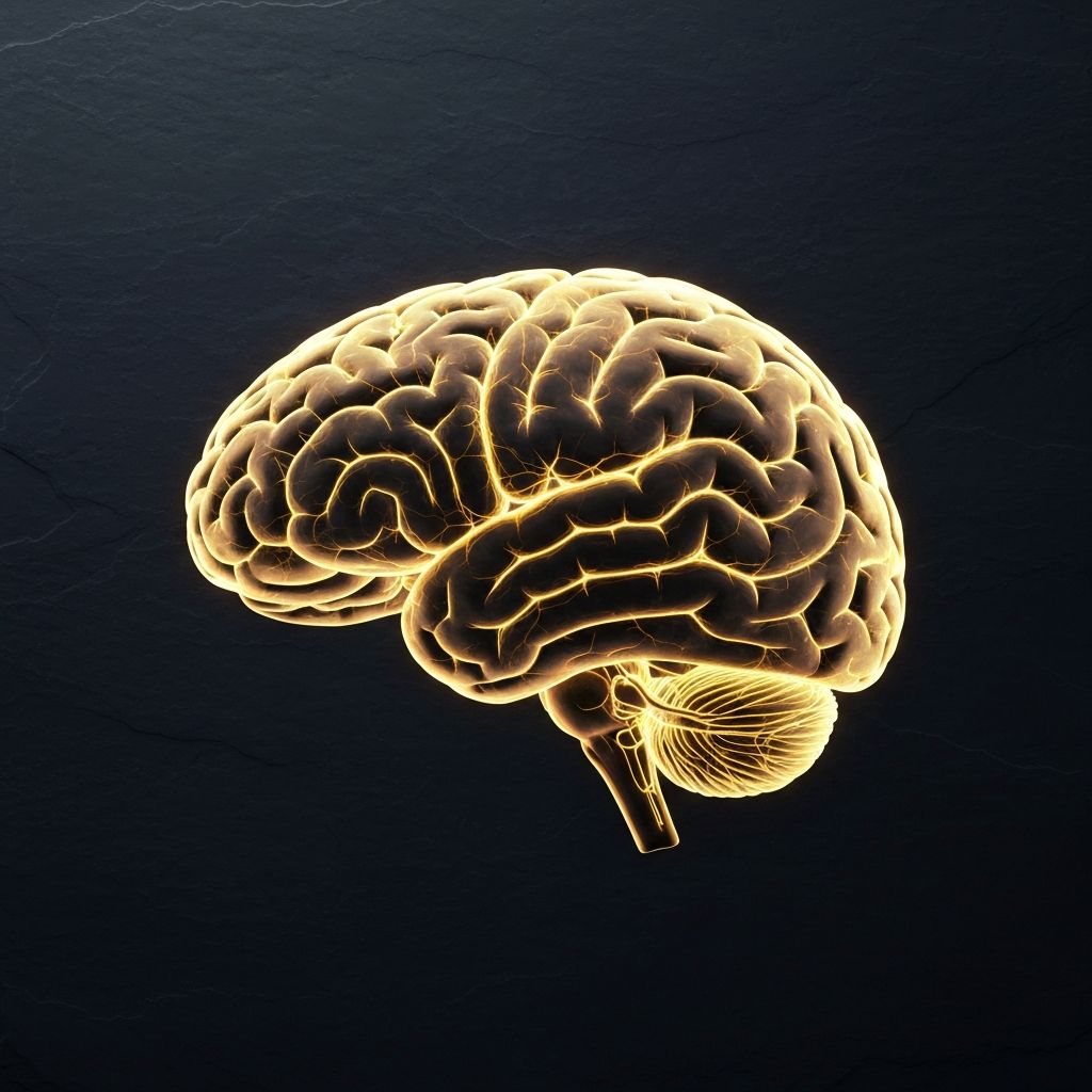 Neural connections in the human brain — glowing gold